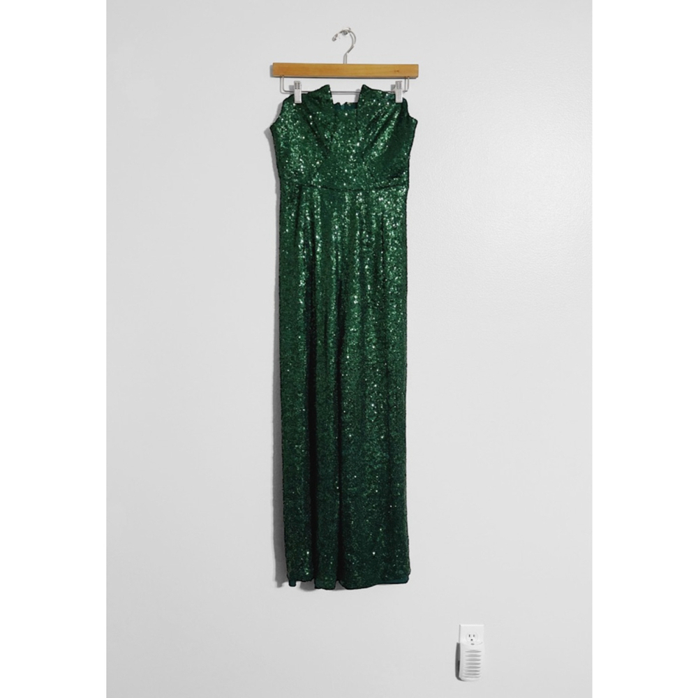 Black Halo Lena Rare Green Sequin Jumpsuit - Picture 3 of 13